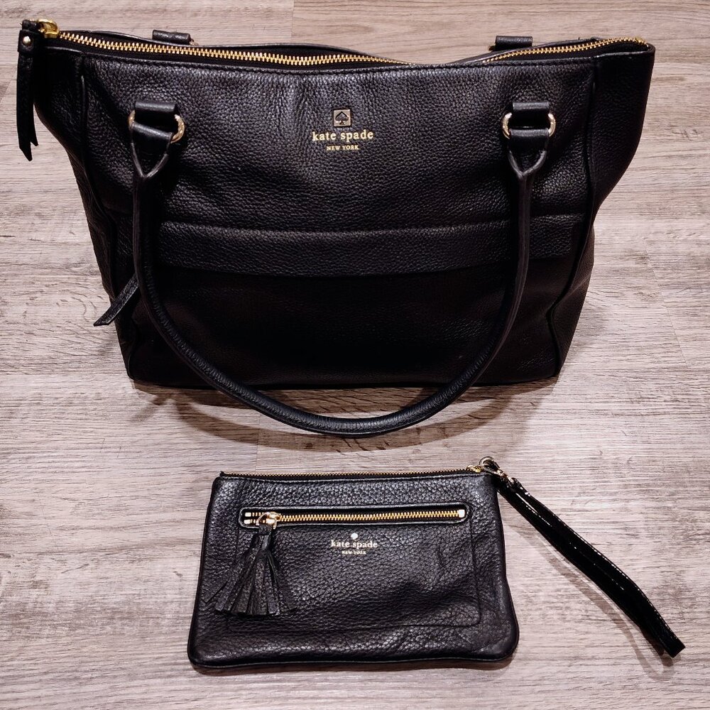 Kate Spade Leather Satchel Handbag Purse & Wristlet Set